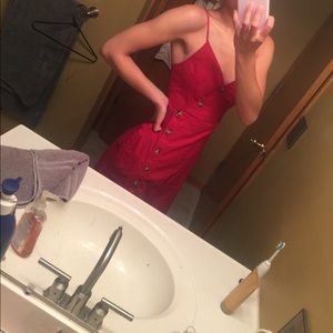 Asymmetrical button down red dress